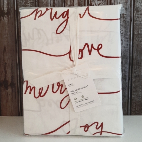 Pottery Barn Sentiment Organic Percale King Sheet Set